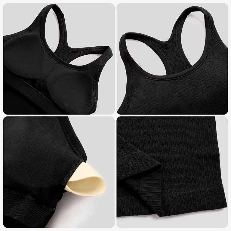Women's Ribbed Workout Tank Tops with Built in Bra Racerback Athletic Top | Walmart (US)