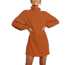 MILLCHIC Women Turtleneck Long Lantern Sleeve Sweater Dress Winter Casual Loose Knit Oversized Pu... | Amazon (US)