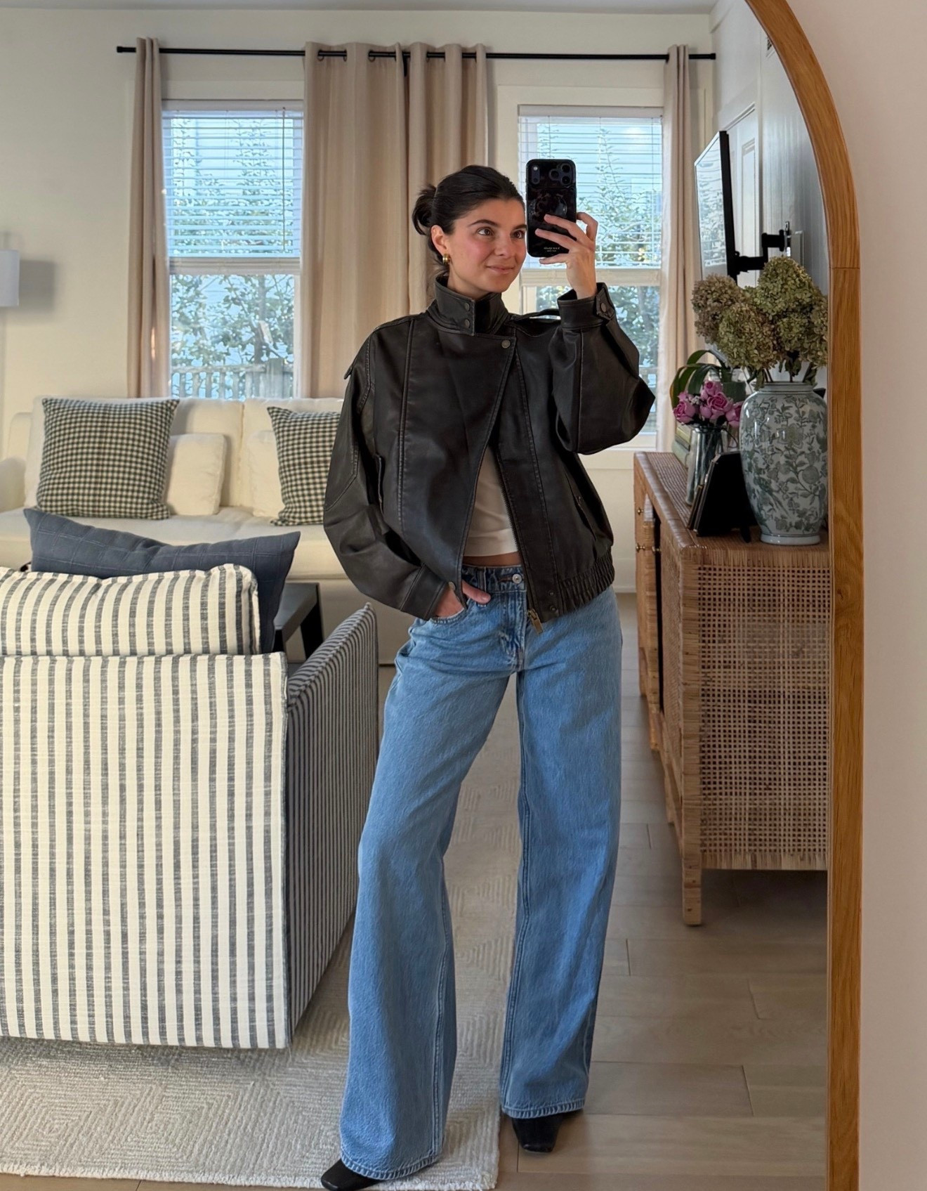 [2/2/26] final day to use code AFVIVIANE | wearing low rise ultra loose (regular length to pair with boots) run true to size or size up 1 for looser fit. Jacket is vegan leather and comes in 4 different colors, I’m in size XS 

[use my code AFVIVIANE for 20% off $125+* in stores and online at checkout from 2/12/26-2/16/26 in US/CA. Exclusions apply. Discount applied to subtotal before tax and shipping/handling at checkout. See details online. ]

