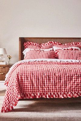 Gingham Ruffle Yarn-Dyed Cotton Quilt | Anthropologie (US)