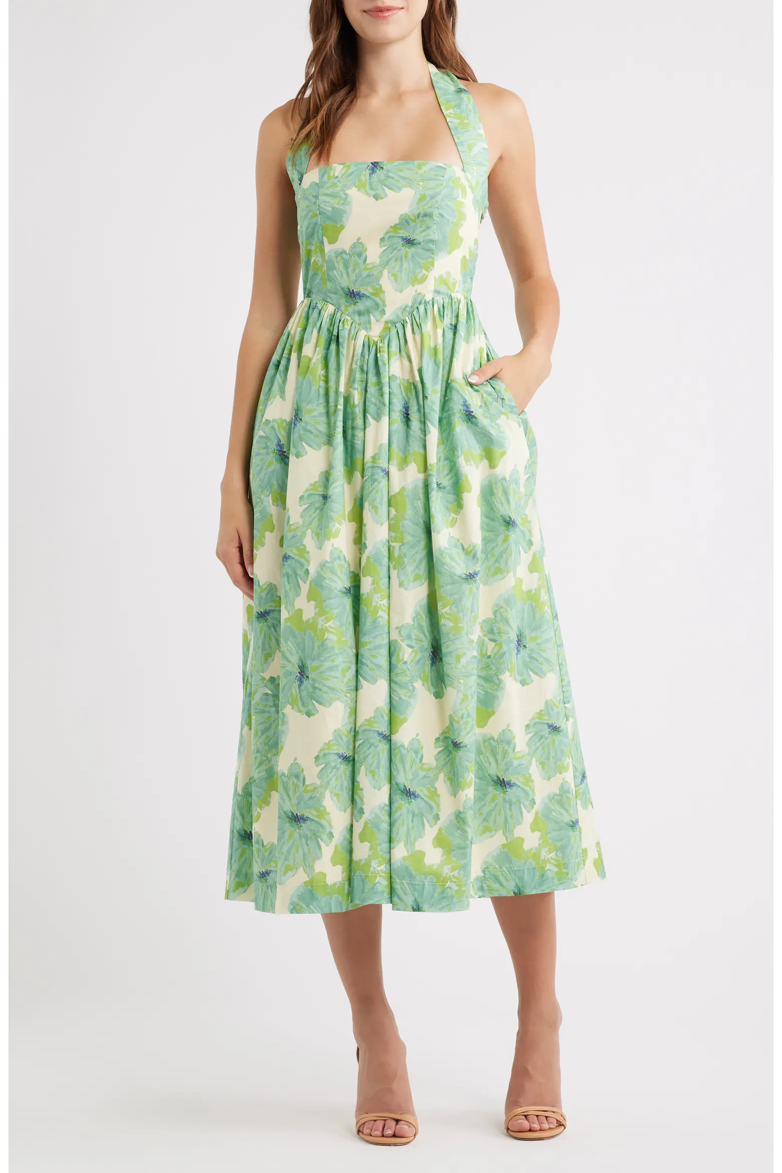 Kawaii Floral Print Halter Midi Dress (Women) | Nordstrom | Nordstrom