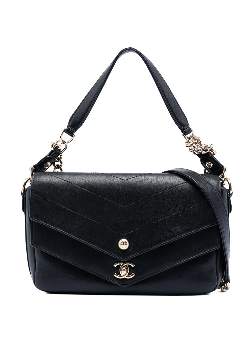 CHANEL Pre-Owned 2018-2019 Mini Quilted Sheepskin Double Chevron Flap satchel - Black | Farfetch Global