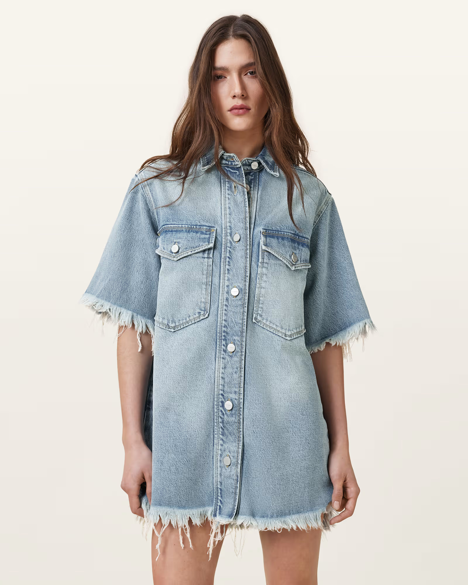Faye Denim Mini Dress Light Indigo | ALLSAINTS US | AllSaints US
