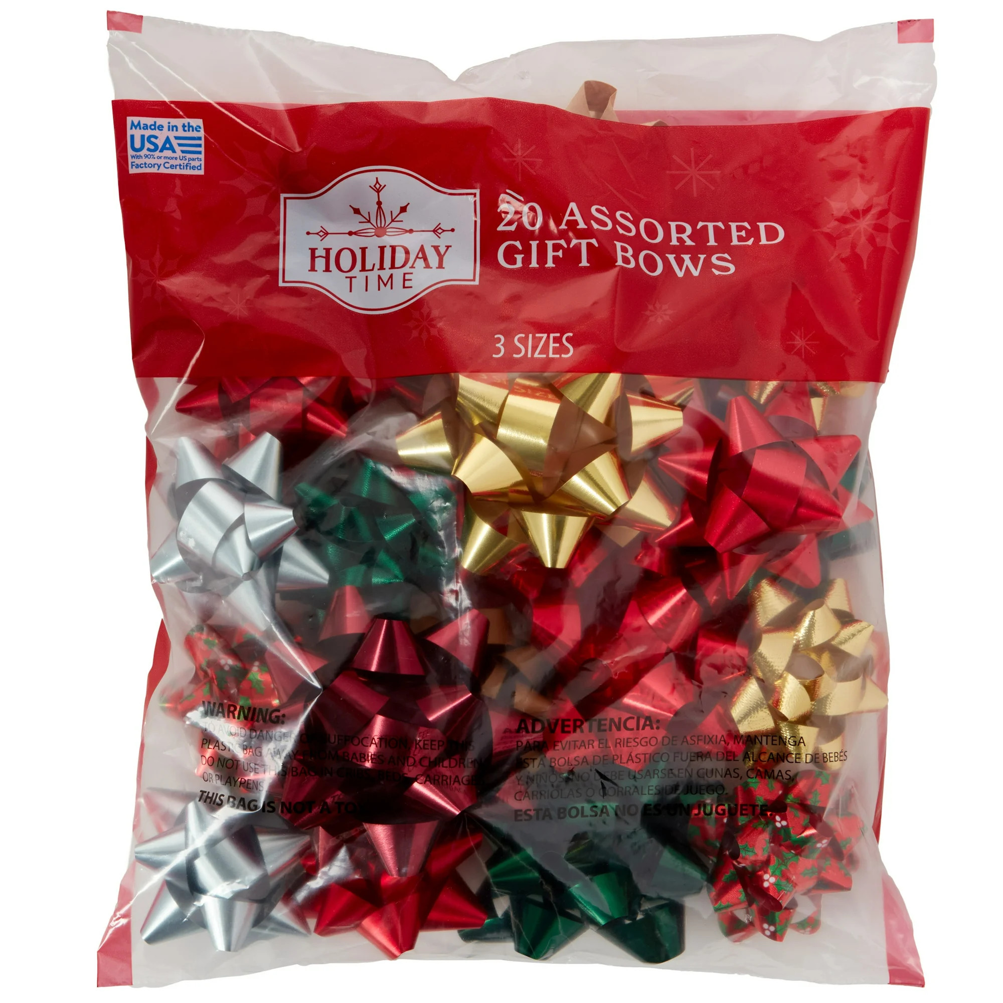 Multicolor Heritage Holiday Christmas Assorted Gift Bows Bag, 20 Count, by Holiday Time | Walmart (US)