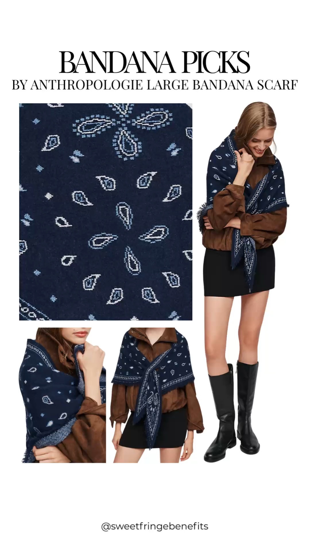 I really like the size of this one. This large navy paisley bandana can be worn as a scarf, wrapped around your shoulders, or around the neck when you want a little more coverage.

#LTKOver40 #LTKTravel #LTKgrwm