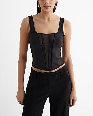 Mesh Square Neck Cropped Corset Tank | Express