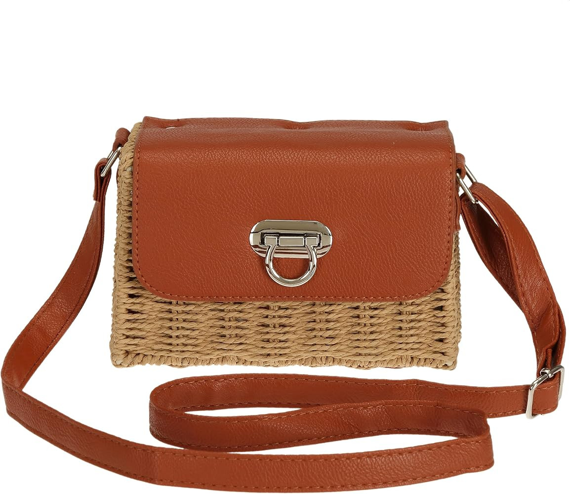 IN.RHAN Women's Handbag Square Straw Rattan Purse Natural Weave Shoulder Crossbody Bag | Amazon (US)