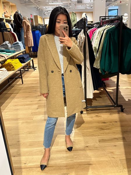 On sale plus use code 25HOURS for extra 10% off! Boiled wool camel coat in 00 regular - good casual fit on me. Note this is a medium weight unlined style coat, weight is like a coatigan 

Quince sweater Xs (good Everlane dupe)

Madewell jeans 24 (runs big at waist), hems cut . Love these!

Edited pieces shoes (not yet avail)

#LTKSeasonal #LTKworkwear #LTKsalealert