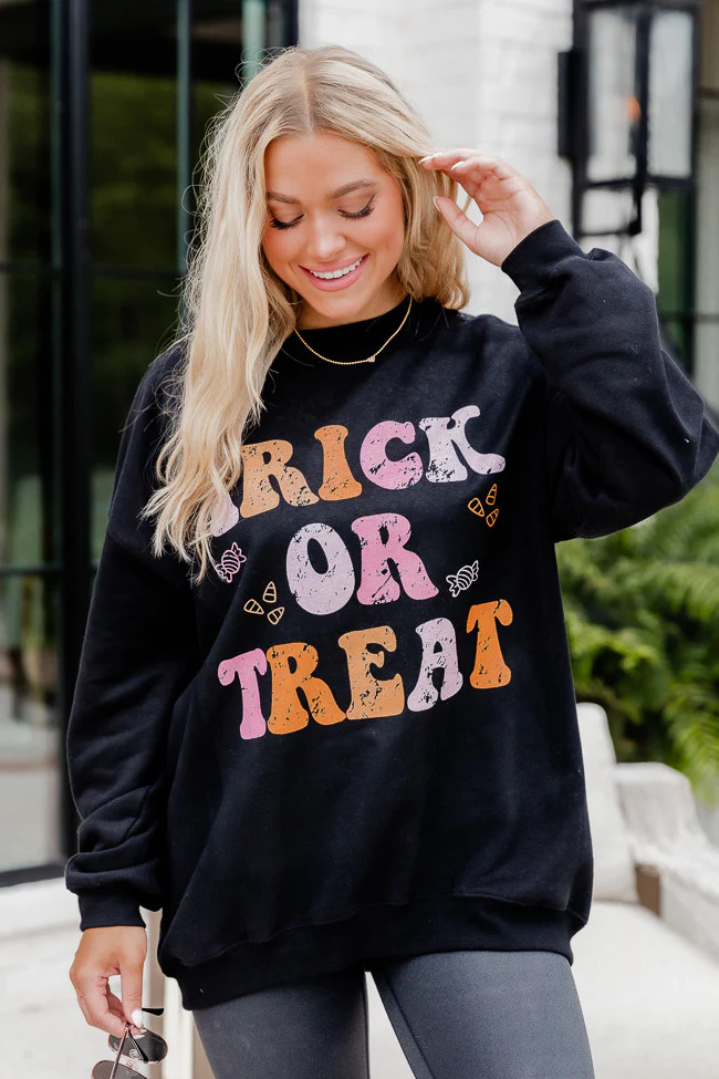 Trick or Treat Black Oversized Graphic Sweatshirt | Pink Lily