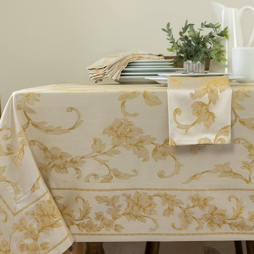 Benson Mills Harmony Scroll Woven Damask Fabric Tablecloth, Everyday, Parties, Special Occasions,... | Amazon (US)