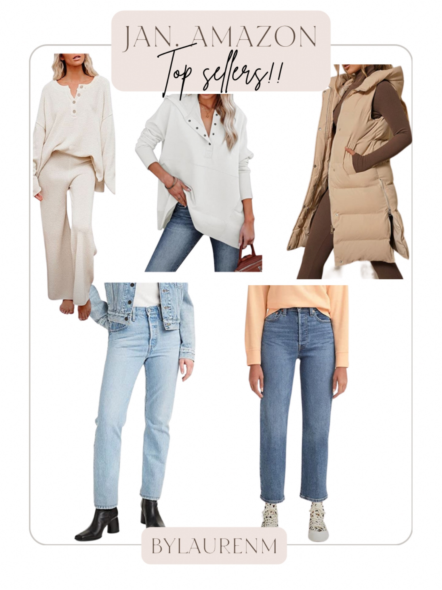 Amazon top sellers. January best sellers Amazon. Free people lookalike set, free people lookalike sweatshirt, Nordstrom lookalike longer puffer vest, Levi’s midrise jeans, Levi’s ribcage straight. 

#LTKunder100 #LTKsalealert #LTKFind