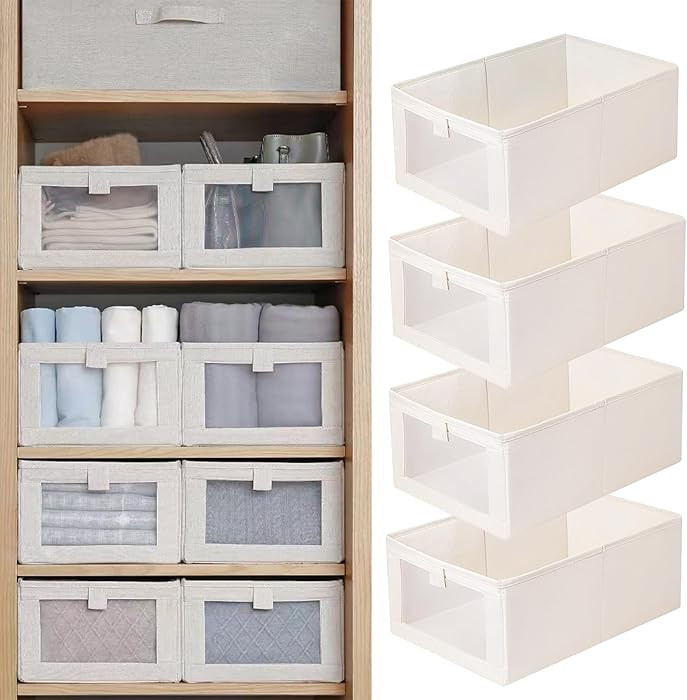 Linen Closet Organizers And Storage, 4 Pack Storage Bins Baskets for Organization Foldable Organi... | Amazon (US)