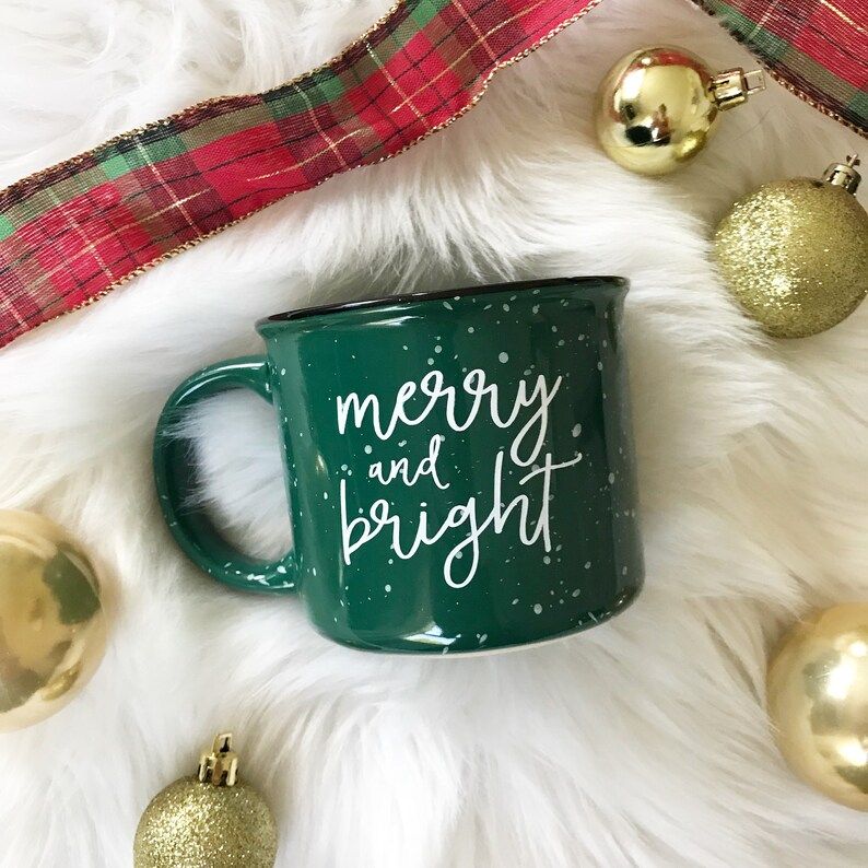 Merry & Bright Campfire Mug - Christmas Mug - Merry and Bright Mug - Holiday Mug - Campfire Mug -... | Etsy (US)