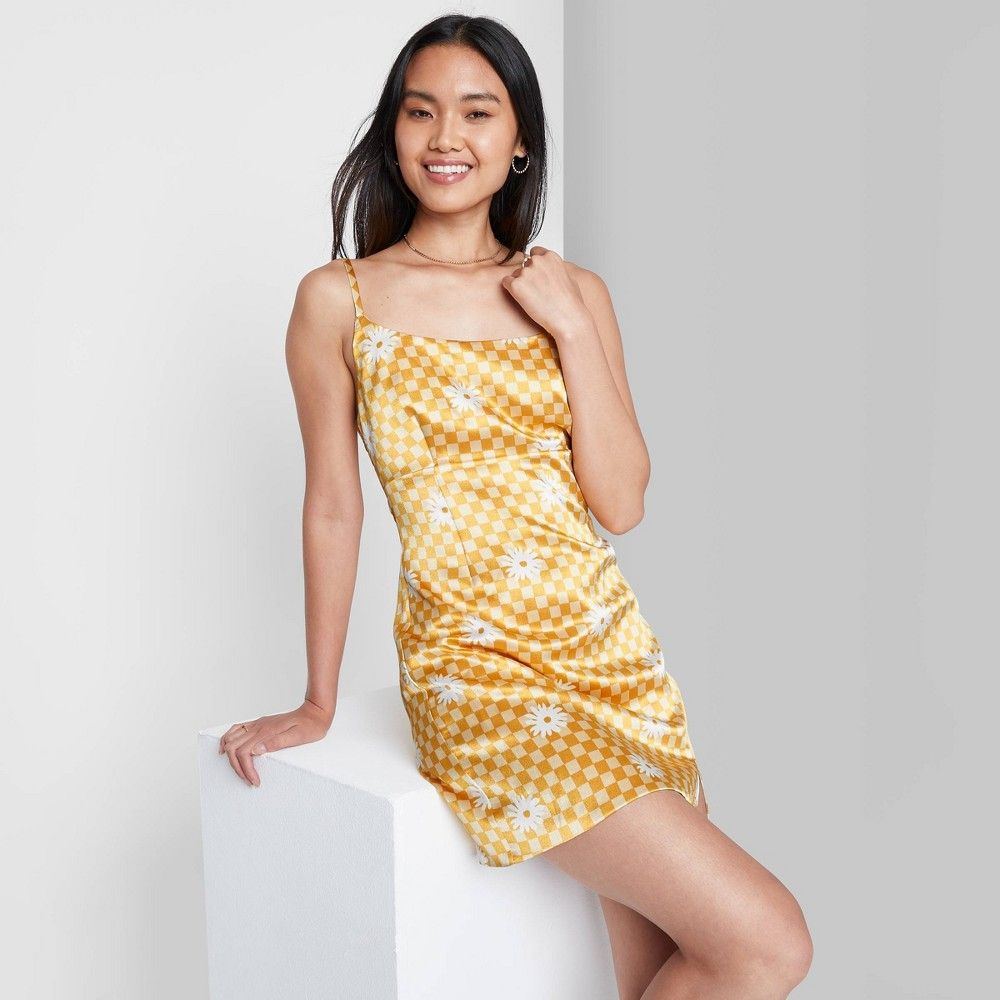 Women's Notch Slip Dress - Wild Fable Yellow Check M | Target