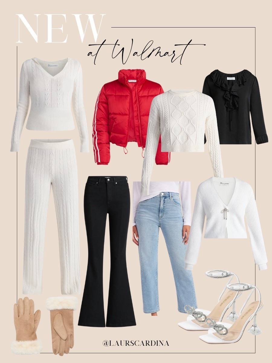 New picks from Walmart include a v-neck sweater and pants lounge set, a puffer coat, cropped cable knit sweater, a ruffle collar blouse, jeans, a sweater with ribbon detail, gloves, and rhinestone heels.

Gifts for her, gifts for mom, holiday outfit, Christmas outfit, affordable fashion

#LTKHoliday #LTKFindsUnder50