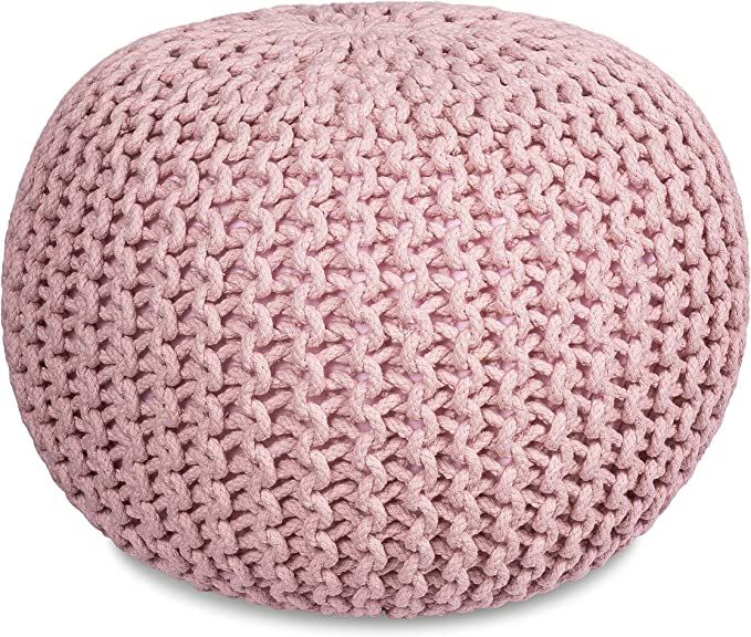 BirdRock Home Round Pouf Foot Stool Ottoman - Knit Bean Bag Floor Chair - Cotton Braided Cord - G... | Amazon (US)