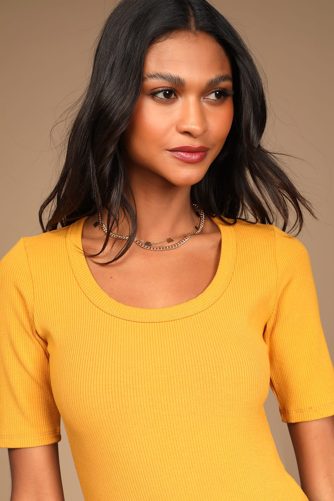 Favorite Basics Mustard Yellow Ribbed Scoop Neck Bodysuit | Lulus (US)