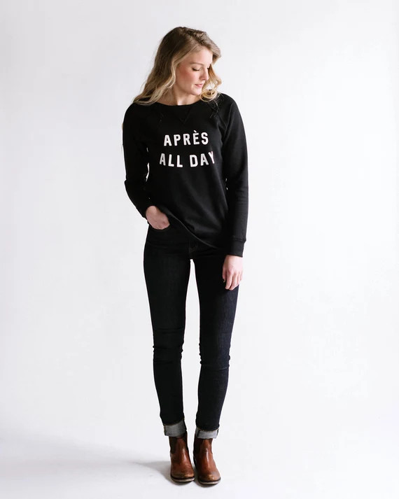 Après All Day Pullover- Black. Ski Sweater. Apres Ski Shirt. Women's Ski Sweatshirt. Funny Winter Sa | Etsy (US)