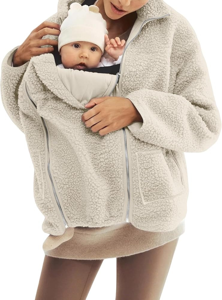 Women Fleece Zip Up 2 in 1 Baby Wearing Jacket Maternity Winter Coat Thicken Kangaroo Clothes | Amazon (US)