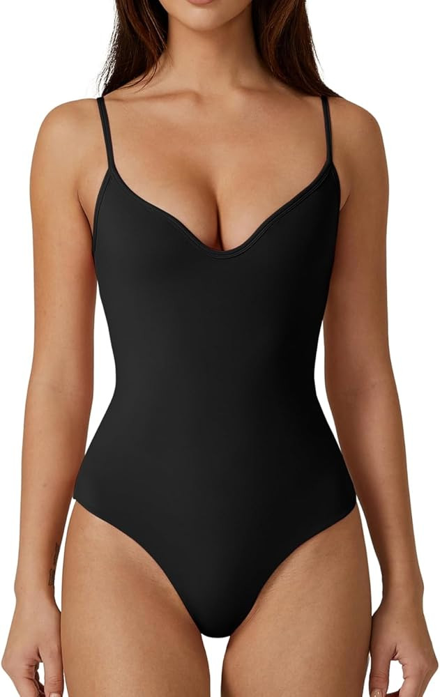 QINSEN Womens Sexy Sweetheart V Neck Bodysuit Tops Spaghetti Straps Slim Fit Fashion T Shirts, Ch... | Amazon (CA)