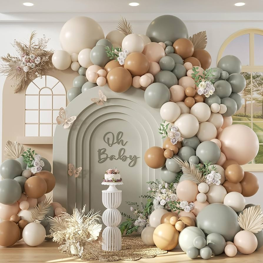 Dusty Green Nude Balloon Arch Garland Kit, Dusty Green Nude Sand White Light Brown Balloons for N... | Amazon (US)