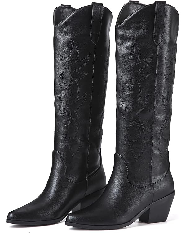 White Cowgirl Boots,Womens Embroidered Knee High Western Cowboy Boots,Comfortable Fashionable Poi... | Amazon (US)