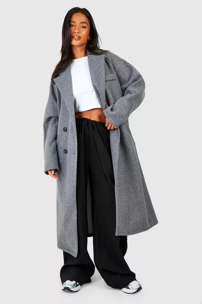 Petite Oversized Wool Look Belted Coat | boohoo (US & Canada)