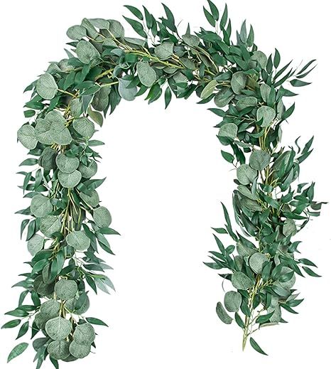 TOPHOUSE 2 Pack Artificial Eucalyptus Garland with Willow Leaves, 6.5 Feet Fake Greenery Vines Sw... | Amazon (US)