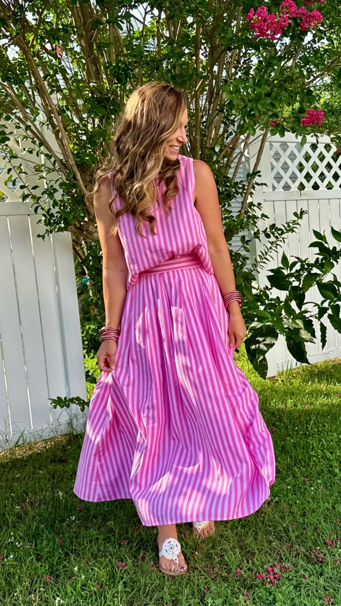 Pretty in pink striped skirt set / two piece skirt set / modest two piece / crop top and skirt / pink stripes / summer office outfit / workwear

#LTKootd #LTKOver40 #LTKWorkwear