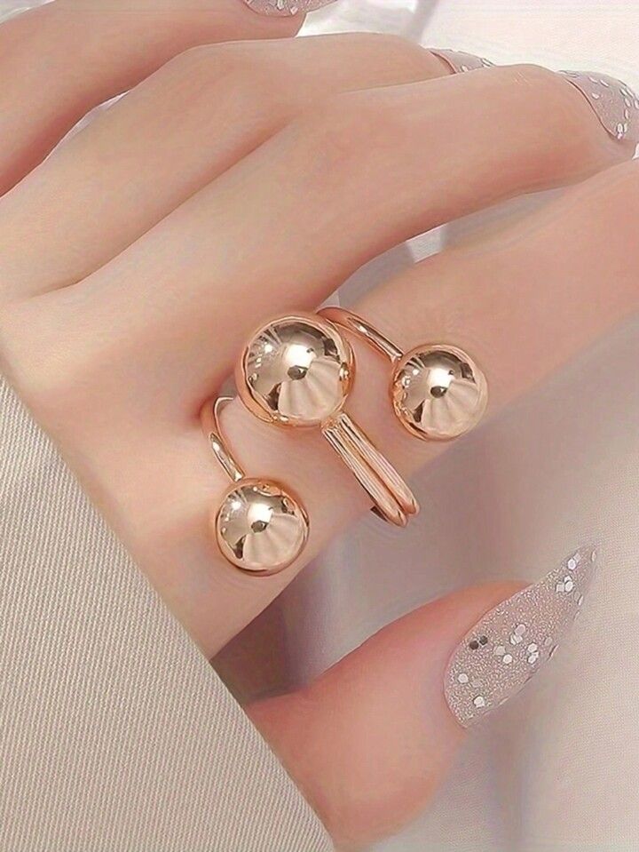 1pc Adjustable Fashionable Women'S Metal Ball Multiple Circles Open Ring | SHEIN