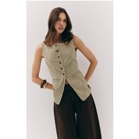 Green Striped Linen Look Vest | PrettyLittleThing US