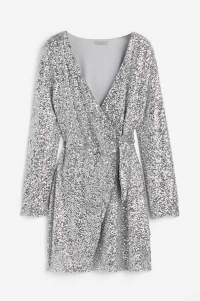 Sequined Wrap Dress - Silver-colored - Ladies | H&M US | H&M (US)