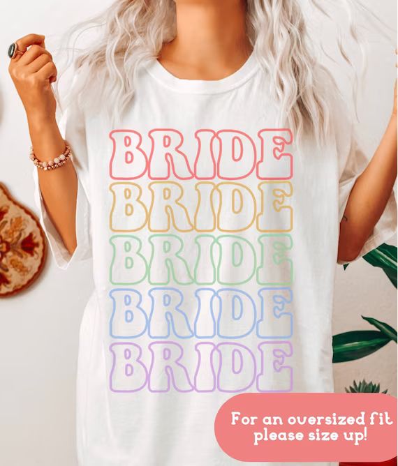 Rainbow Bride T-shirt, Retro Style Bride Shirts, Bachelorette Party Casual Top, Bridal Shower Tee... | Etsy (US)