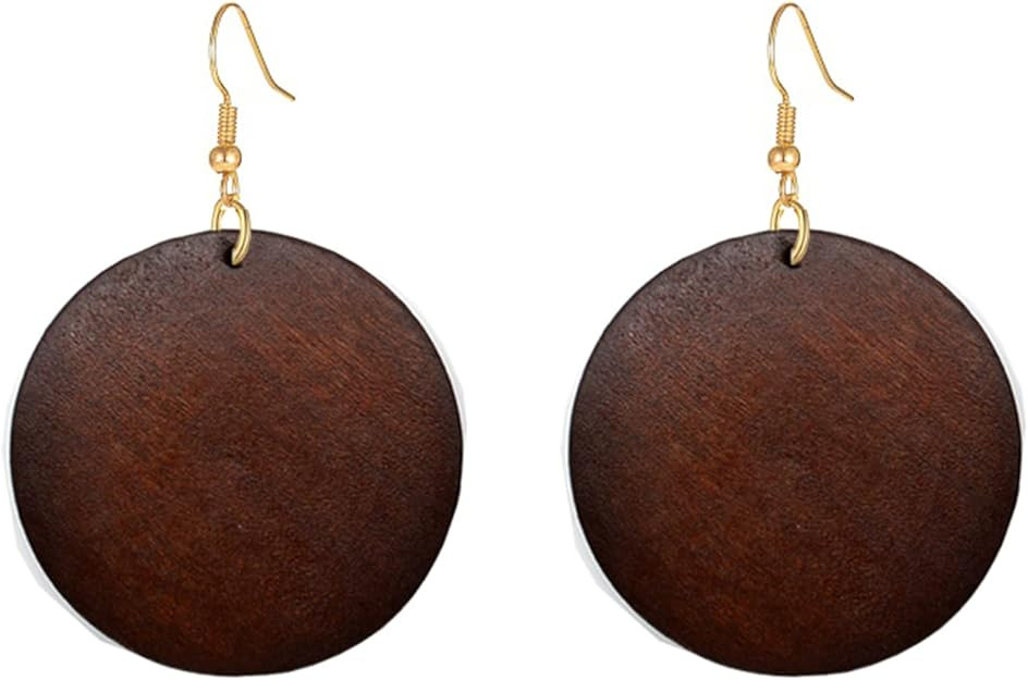 Wooden Earrings for Women Vintage African Bohemian Ethnic Wood Big Round Circle Geometric Lightwe... | Amazon (US)