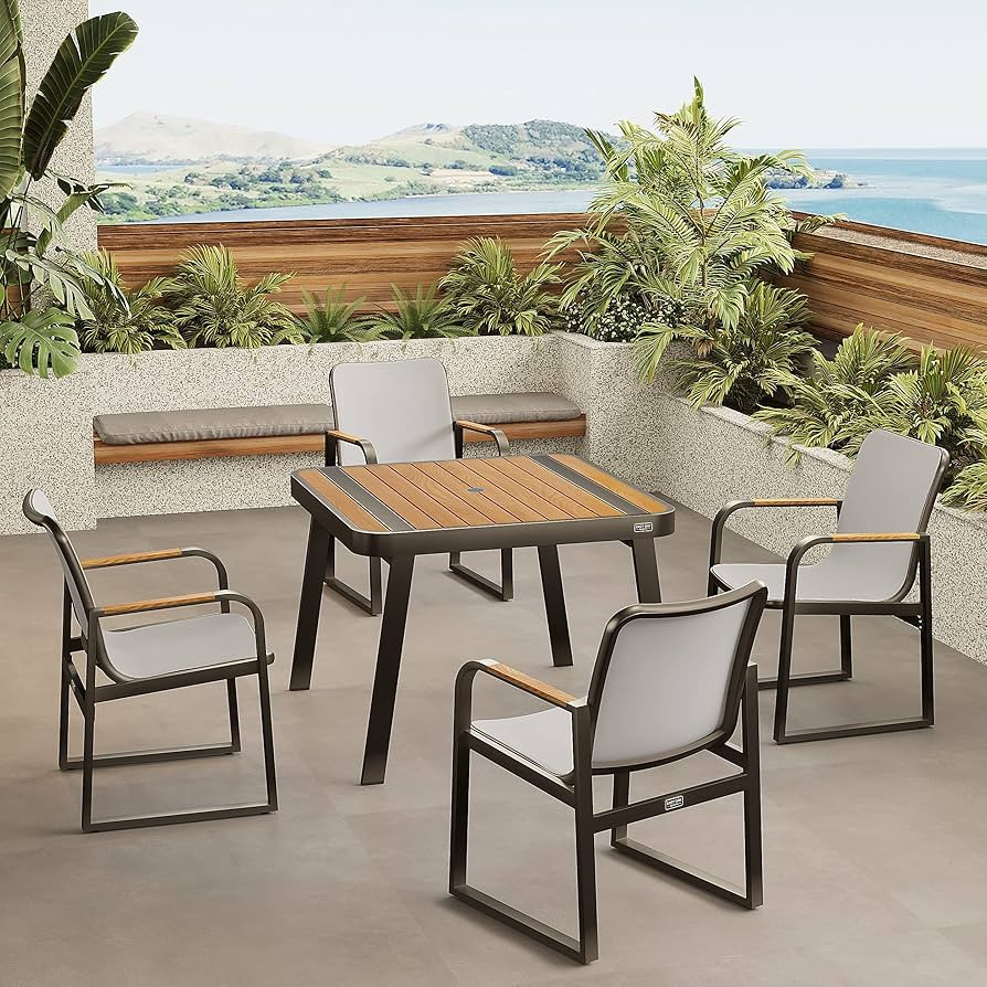 EAST OAK Signature 5 Pieces Outdoor Dining Set, Patio Furniture Set with Finest Teak Wood, Powder... | Amazon (US)