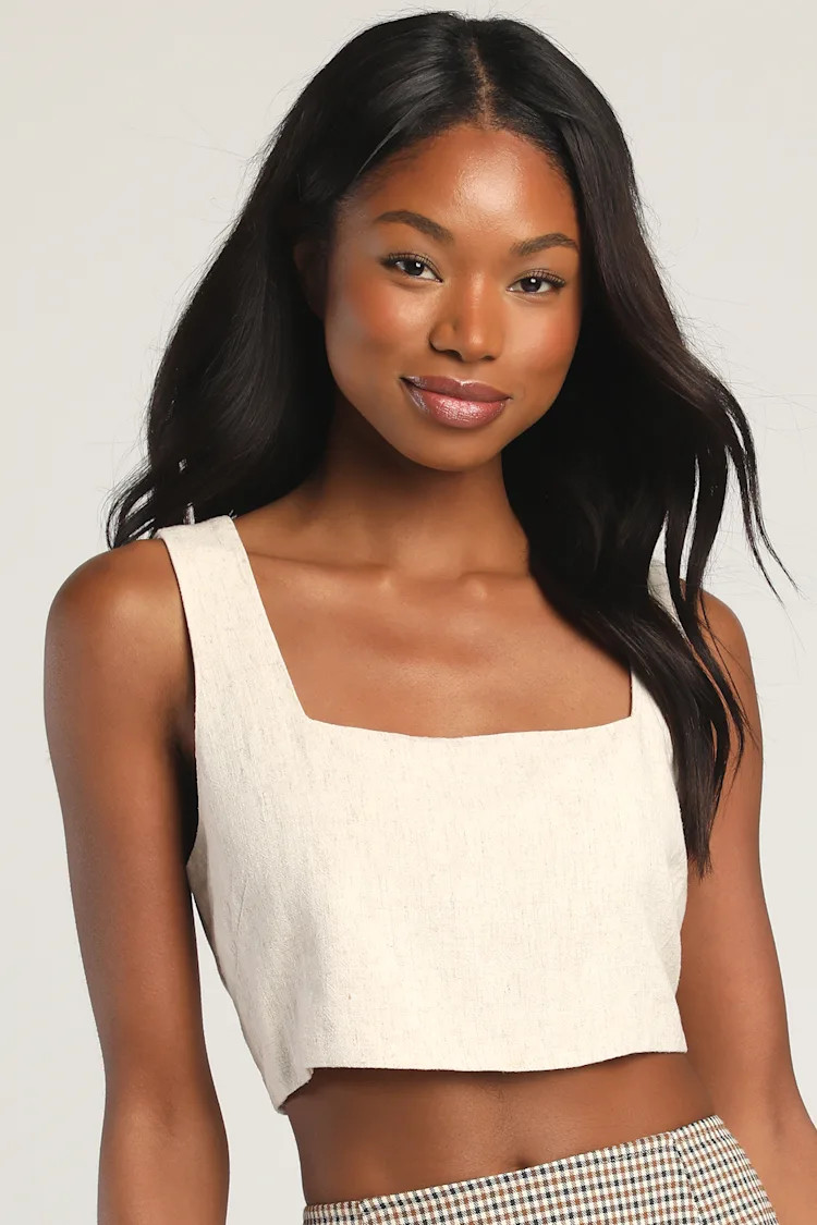 Just Perfect Beige Square Neck Cropped Tank Top | Lulus (US)