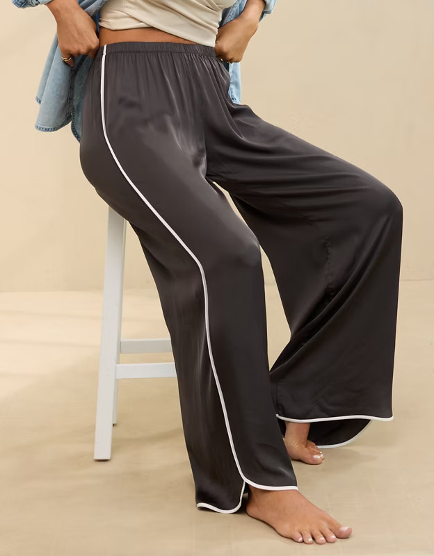 Aerie Off-Duty Satin Piping Trouser PJ | American Eagle Outfitters (US & CA)