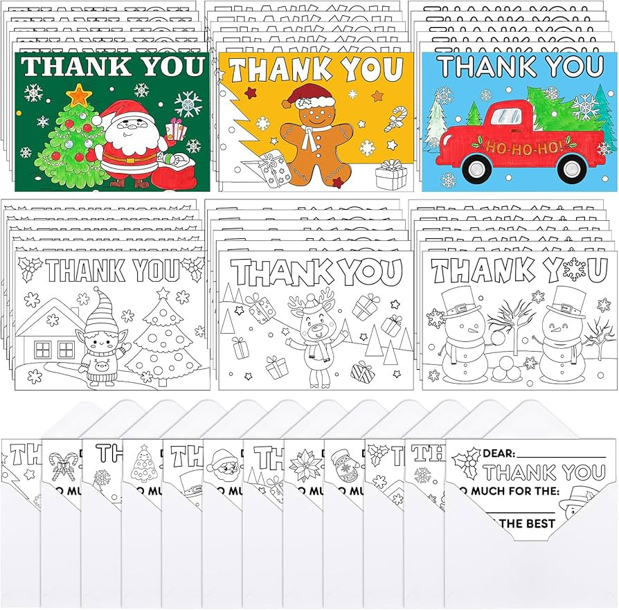 Qilery 96 Pcs Christmas Coloring Postcards with Envelopes Thank You Postcards DIY Craft Kit for K... | Amazon (US)