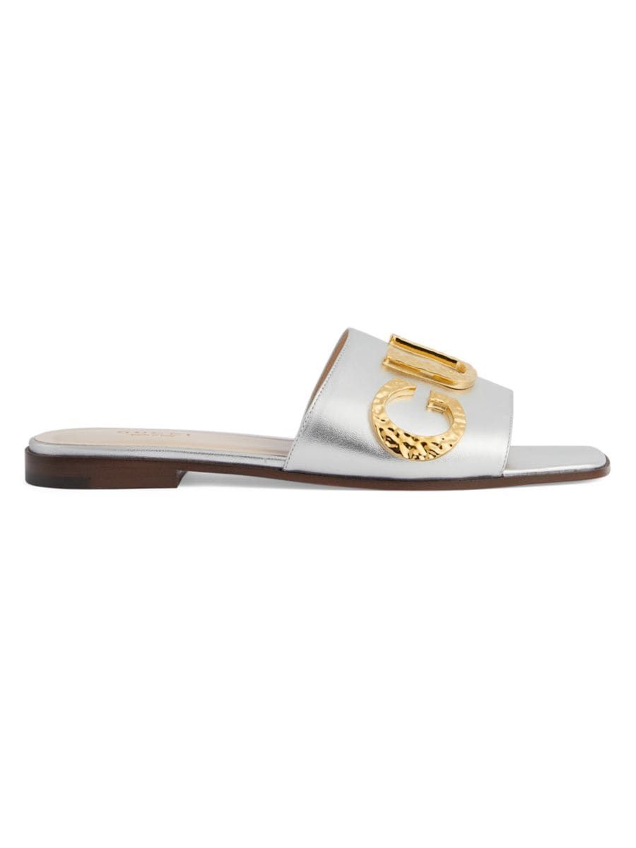 Gucci Cara Buckle Metallic Leather Sandals | Saks Fifth Avenue