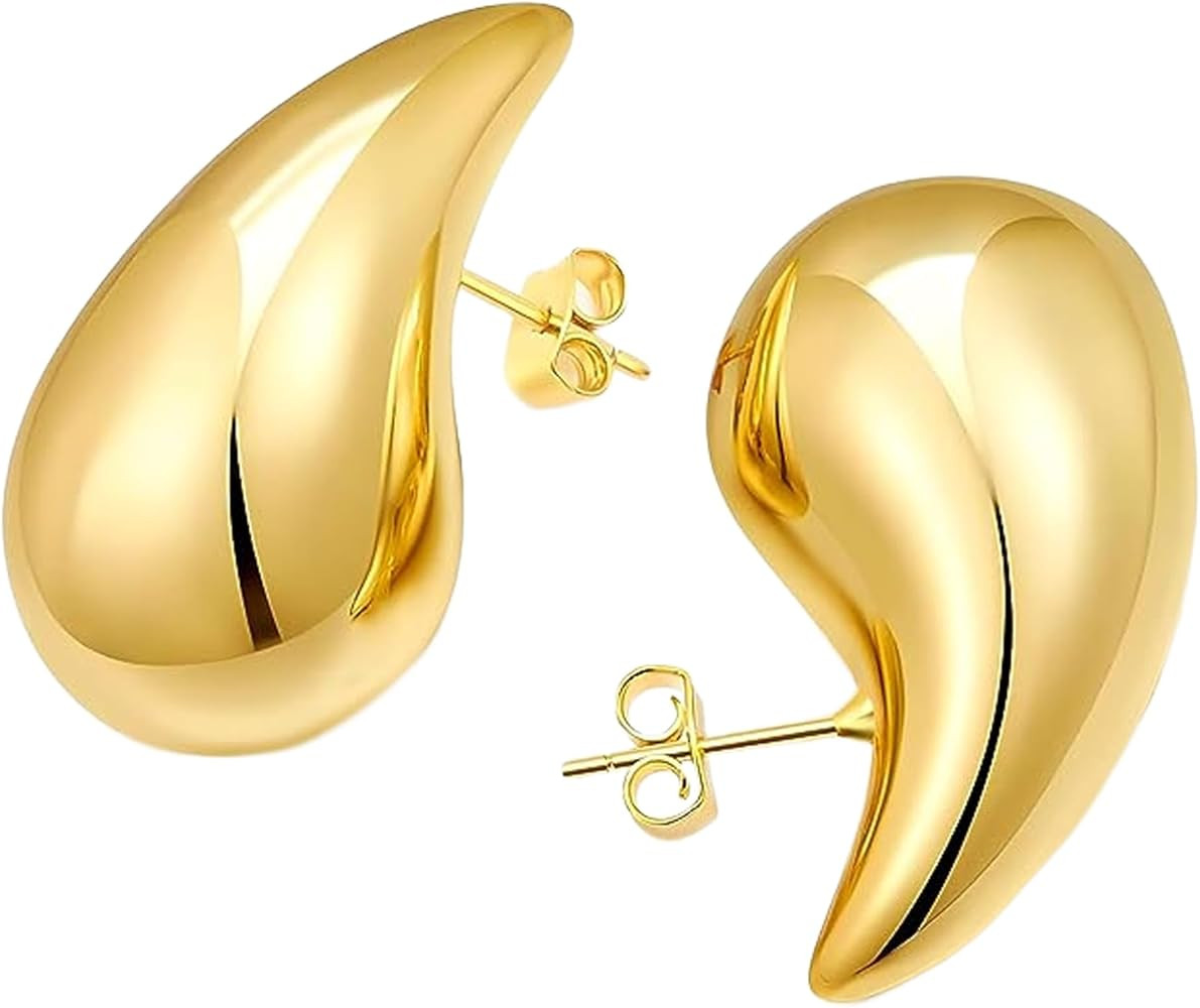 Amazon.com: Bottega Earring Dupes for Women Chunky Gold Hoop Earrings for Women Dupes Earrings Wa... | Amazon (US)