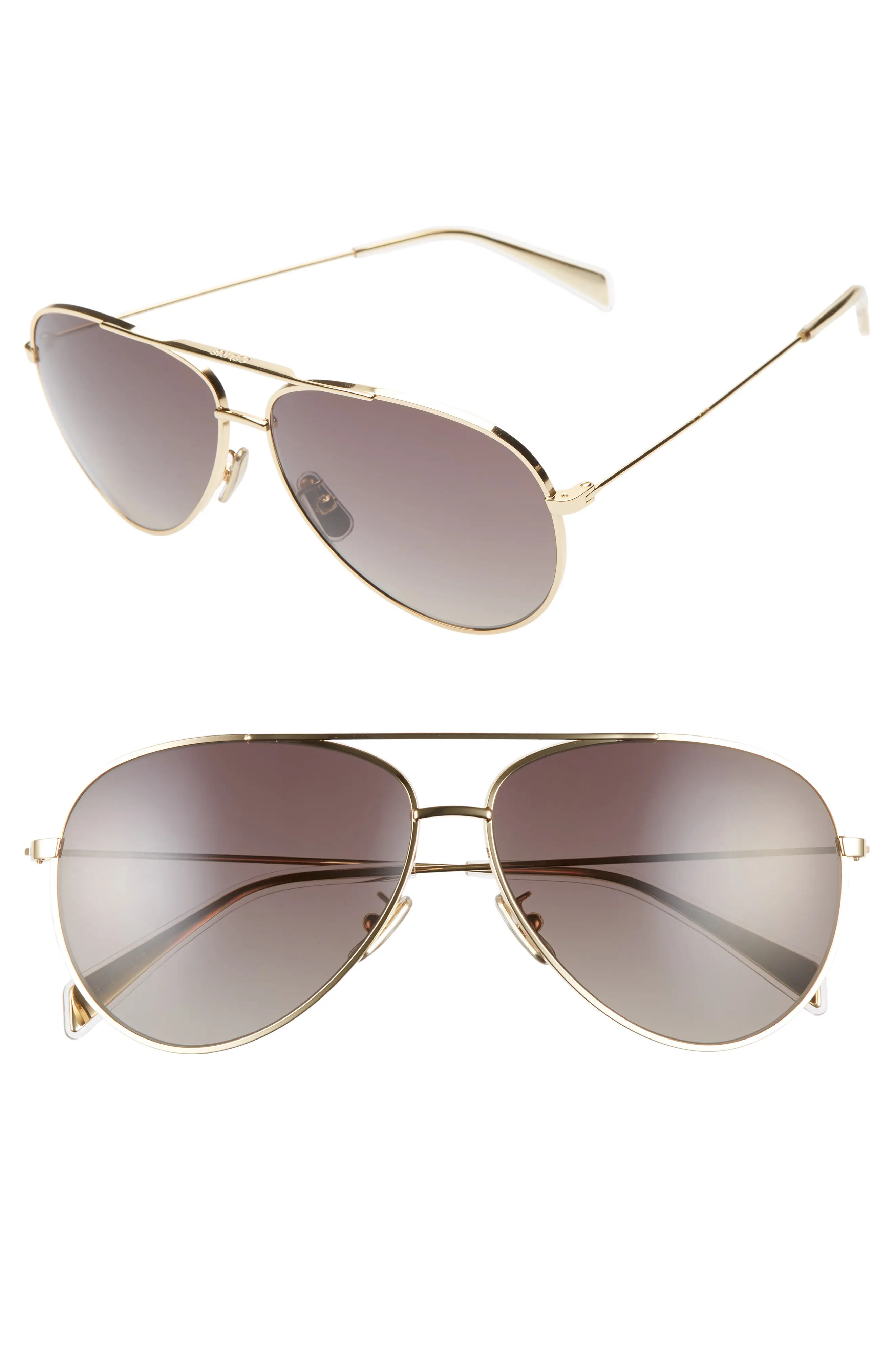 CELINE 61mm Polarized Aviator Sunglasses in Shiny Gold/Smoke at Nordstrom | Nordstrom