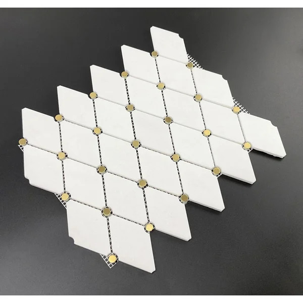 Thassos White Marble With Gold Mini Circle Mosaic Wall Tile | Wayfair North America