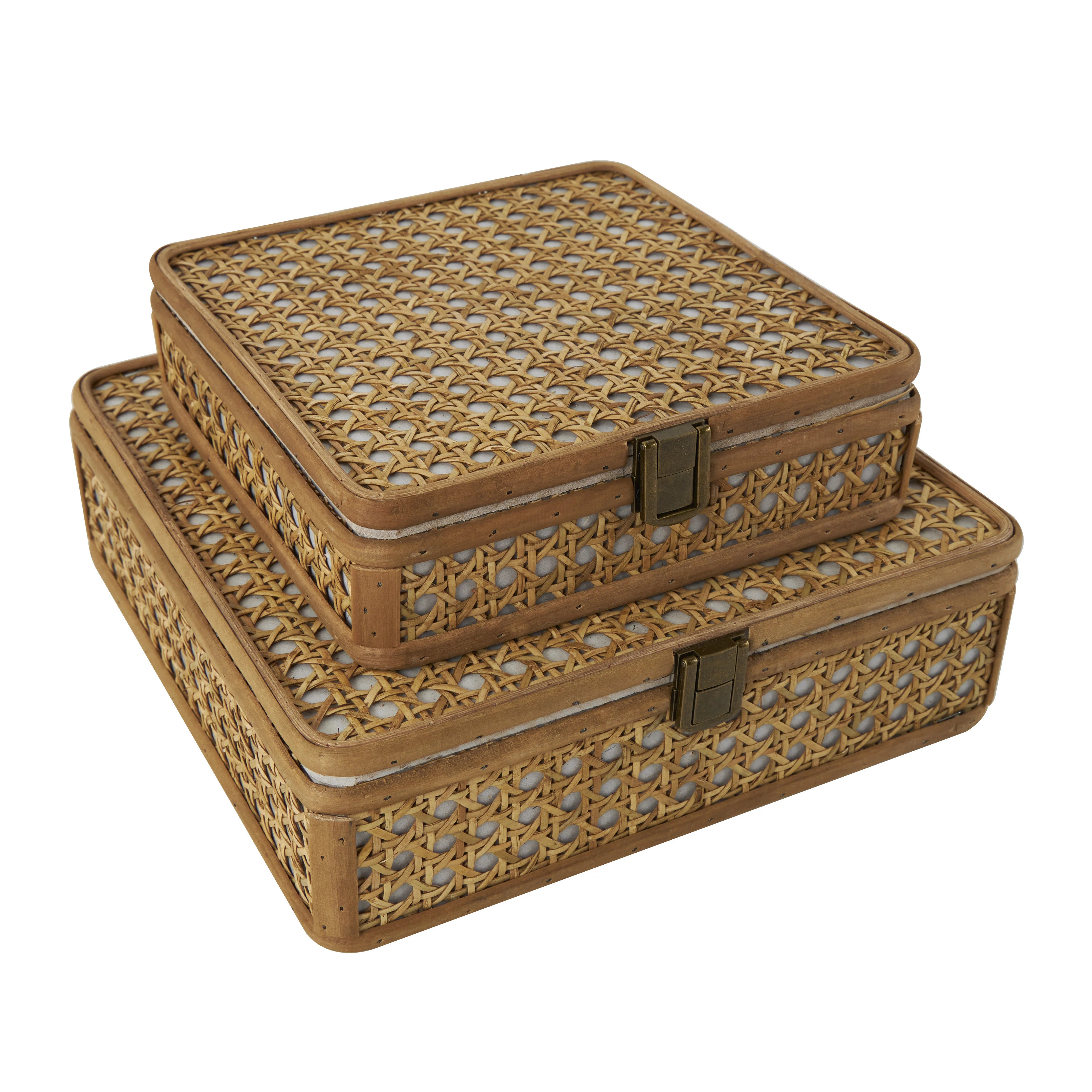 Bungalow Rose Dharshini Rattan Handmade Woven Rattan Decorative Brown Box with Bronze Latches Set... | Wayfair North America