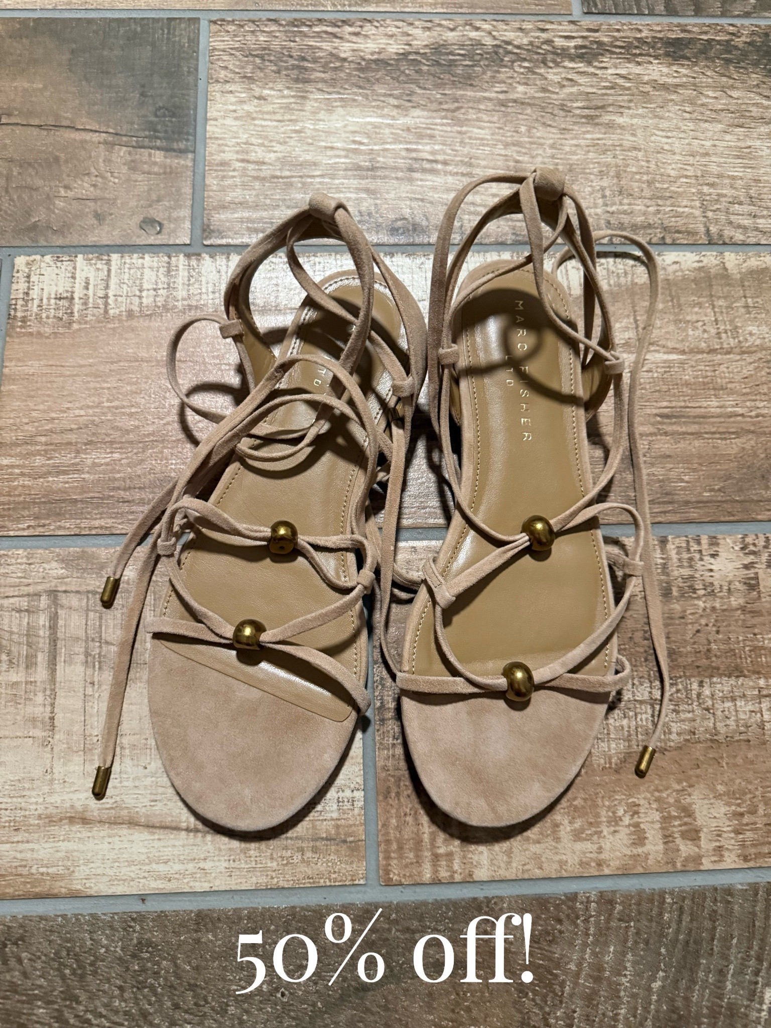 Size down 1 size from usual. 

Marc Fisher, Marc Fisher sandals, suede sandals, ankle wrap sandals, neutral sandals, Marc Fisher sale, Nordstrom, Nordstrom style, Nordstrom clearance