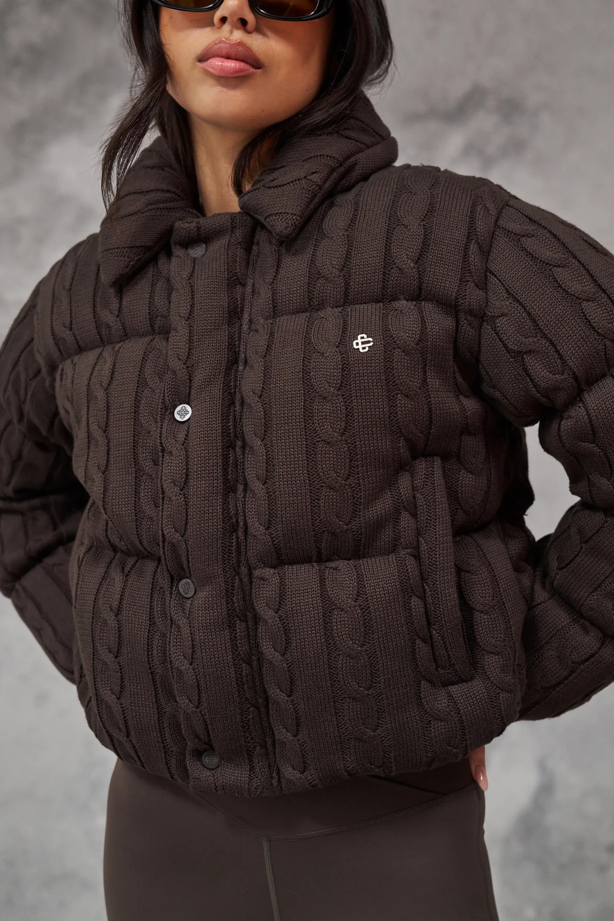 CABLE KNITTED PUFFER - BROWN | The Couture Club