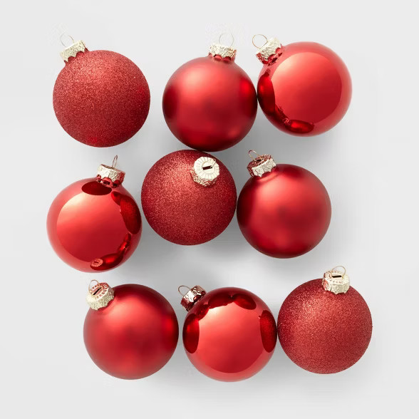 9ct Glass Round Christmas Ornament Set Red - Wondershop™ | Target