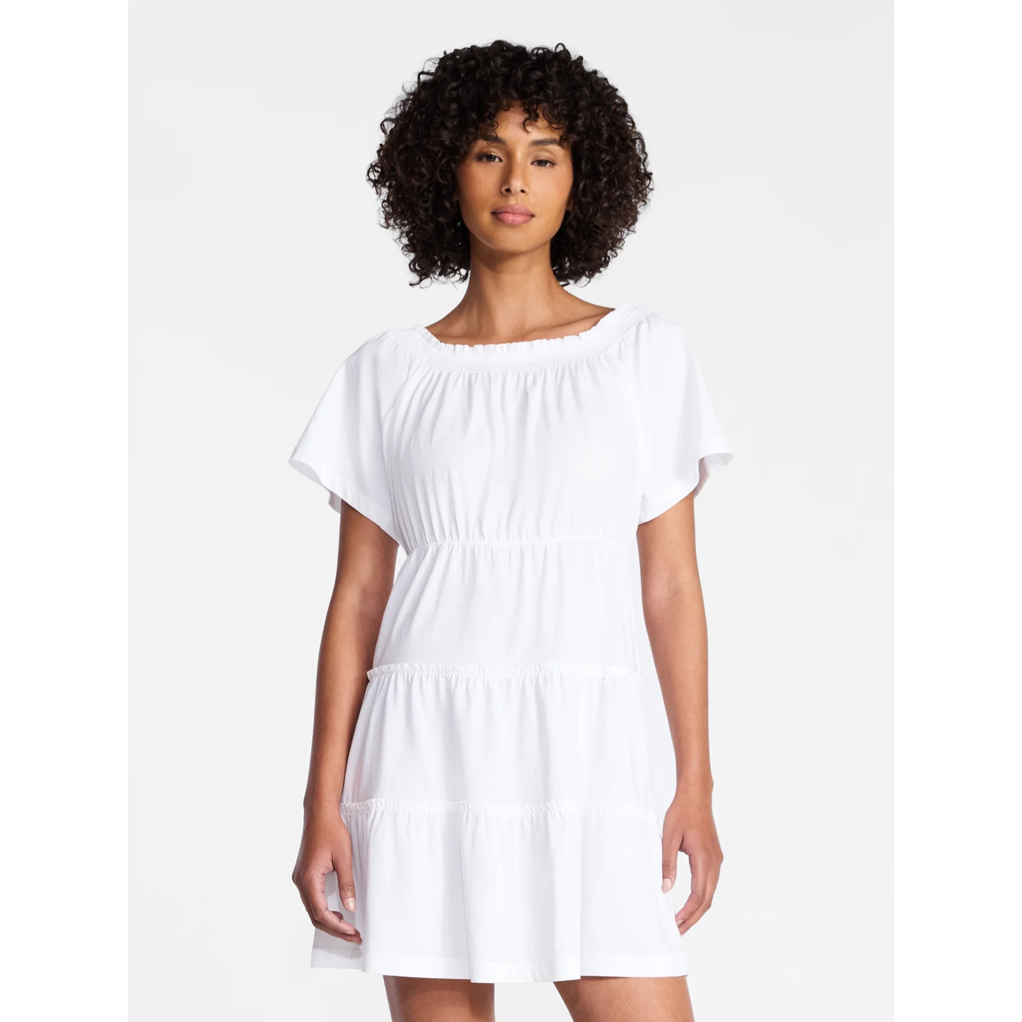 Time and Tru Women's Tiered Cotton Mini Dress with Flutter Sleeves, Sizes XS-XXXL | Walmart (US)