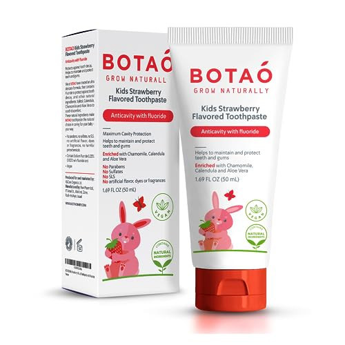 Botao Kids Natural Strawberry Flavored Anticavity Fluoride Toothpaste Maximum Cavity Protection Cleans Children’s Teeth Protects Gums Chamomile Aloe Vera Calendula Xylitol for Ages 2 and Up | Amazon (US)