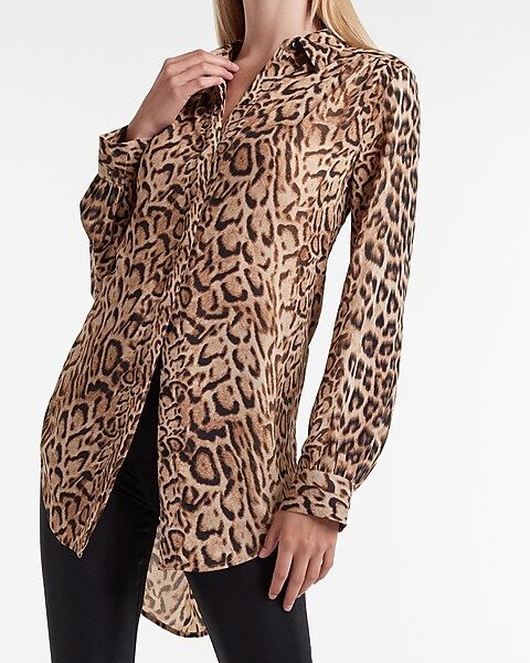Leopard Pleated Shoulder Portofino Shirt | Express