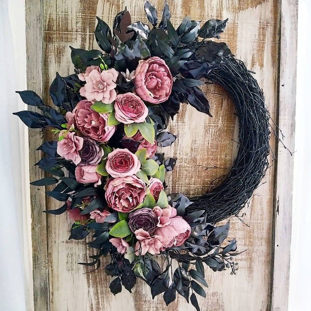 Gothic Halloween Black Pink Dark Moody Peony Flower Floral Elegant Wedding Home Wall Porch Outdoo... | Etsy (US)